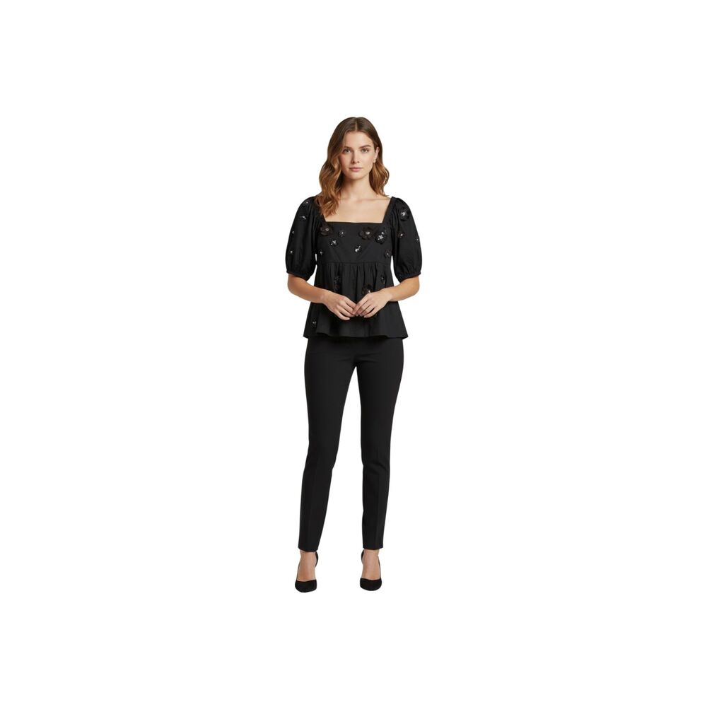 St. Roche NWT 3D Floral Embroidered Puff Sleeve Statement Blouse Luxury Coquette